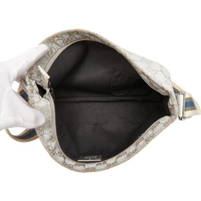 Gucci Gg Canvas Sherry Line Crossbody Shoulder Bag 189749 Silver Leather