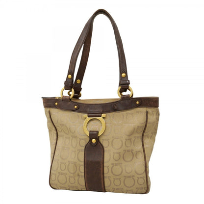 Salvatore Ferragamo Gancini Tote Bag In Beige And Brown