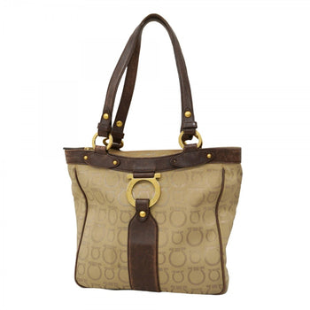 Salvatore Ferragamo Gancini Tote Bag In Beige And Brown