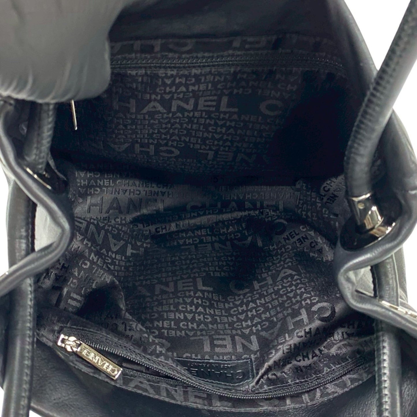 Chanel Camellia Logo Leather Tote Bag Handbag Black 29098
