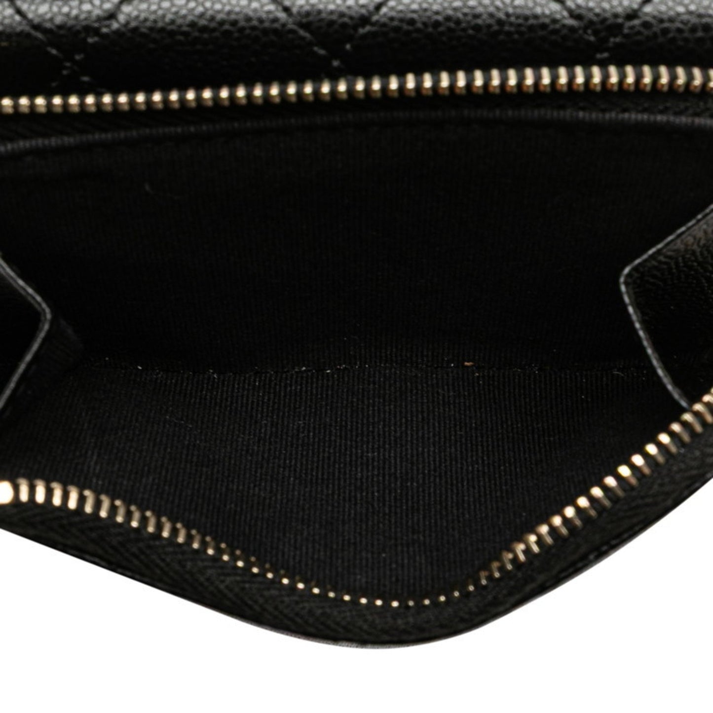 Chanel Matelasse Coco Mark Tri-Fold Wallet In Black Caviar Skin