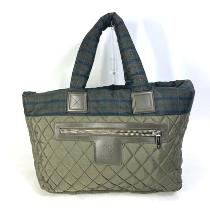 Chanel A48611 Quilted Shawl Medium Tote Shoulder Bag Check Tote Bag Khaki
