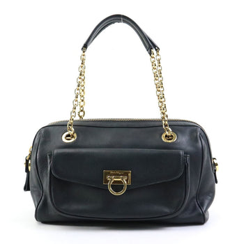 Salvatore Ferragamo Handbag Gancini Leather Black Gold