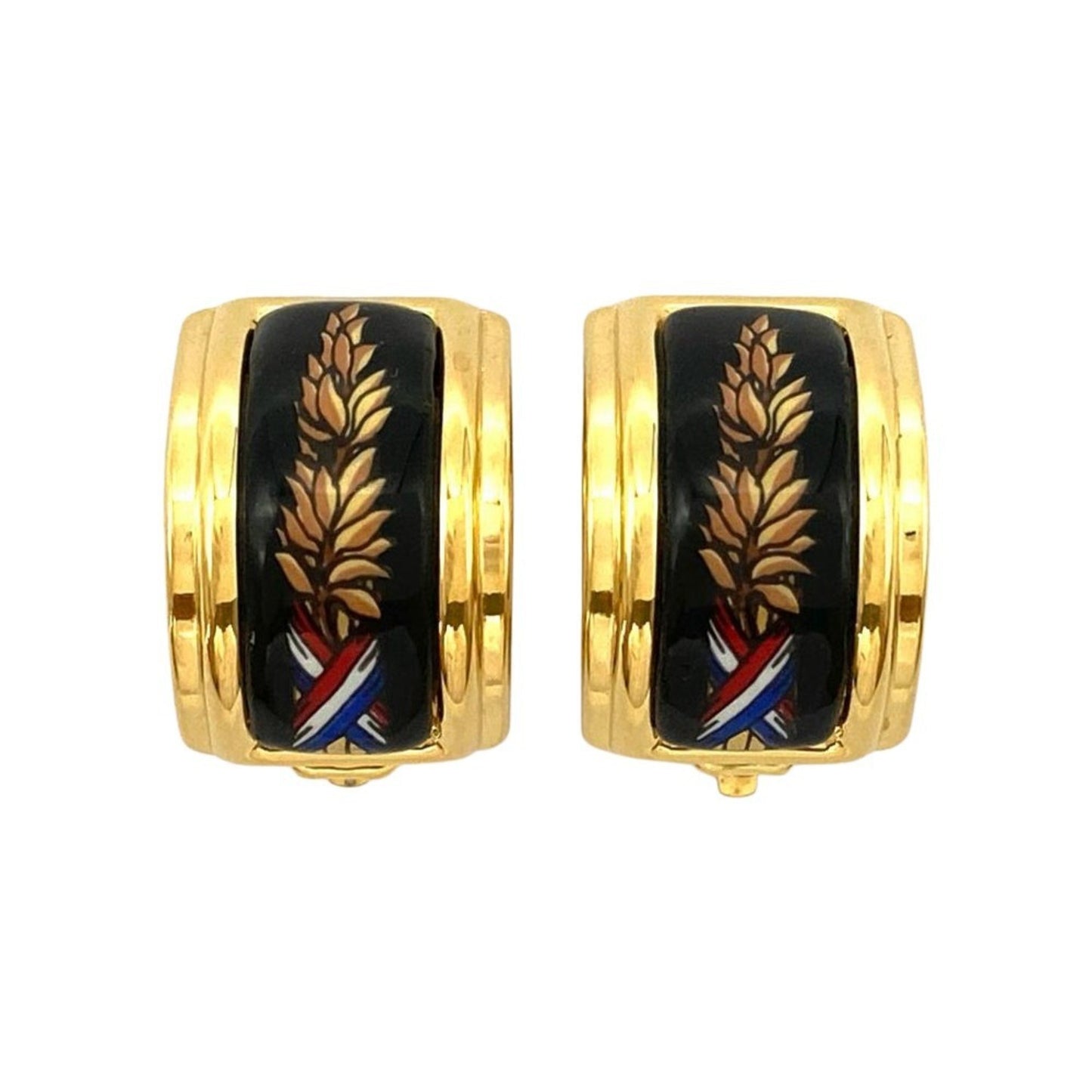Hermes Hermes Enamel Earrings Gp Gold Cloisonne Black