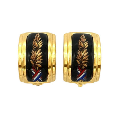 Hermes Hermes Enamel Earrings Gp Gold Cloisonne Black