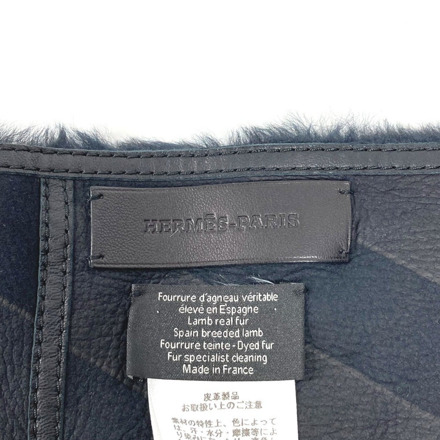 Hermes Leather Fur Shawl Stole Scarf