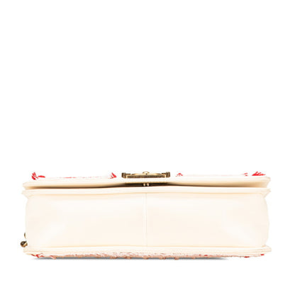 Chanel Boy Chanel Coco Mark Cuba Chain Shoulder Bag In White