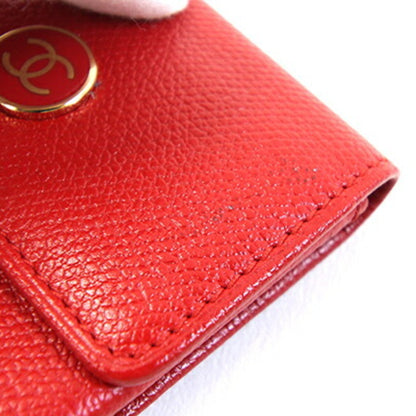 Chanel Coin Case Coco Button A20907 Red Leather Purse Mini Wallet Mark