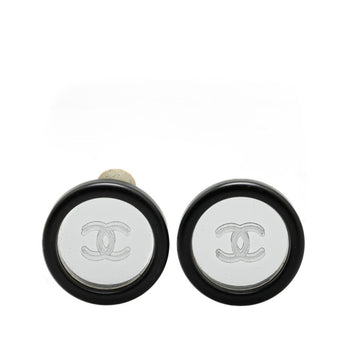 Vintage Chanel Coco Mark Round Mirror Earrings In Black Plastic