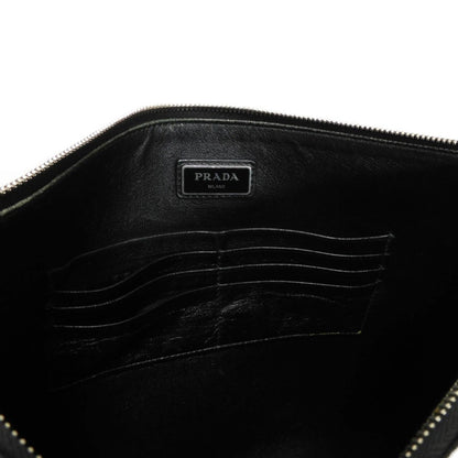 Prada Shoulder Bag Whale Print Clutch Saffiano Triangle Black 2Vh073 2Bov F0C5Z