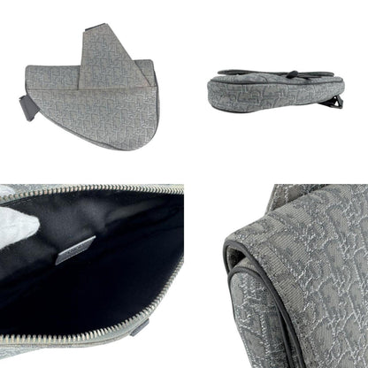 Christian Dior Shoulder Bag Saddle Canvas Gray