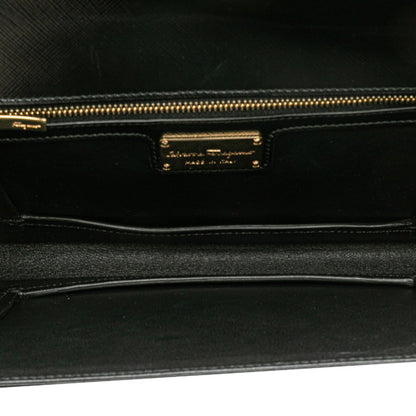 Salvatore Ferragamo Vara Ribbon Stripe Chain Shoulder Bag In Black