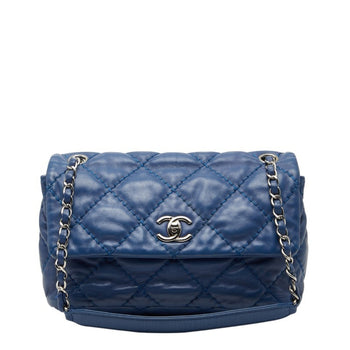 Chanel Wild Stitch Coco Mark Chain Shoulder Bag Handbag Blue Silver Hardware Lambskin