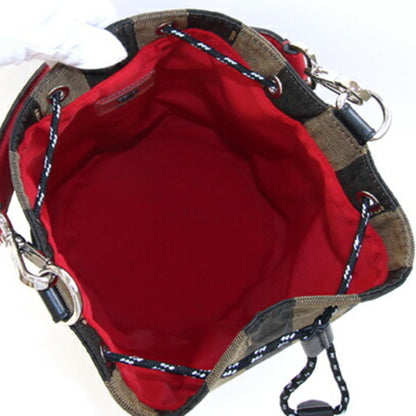 Fendi Bag Montresor 7V50 Khaki Black Red Jacquard Canvas Leather Suede Shoulder Pequin Pattern