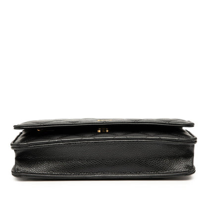 Chanel Matelasse Coco Mark Chain Wallet Shoulder Bag In Black Caviar Skin