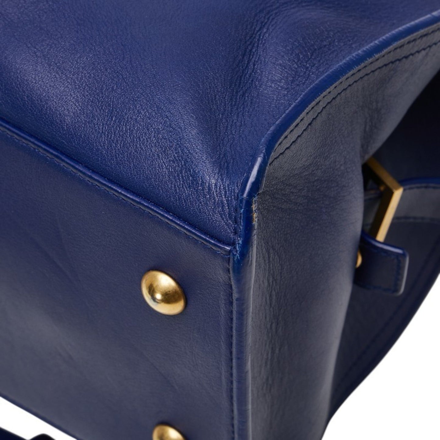 Saint Laurent Ysl Logo Petit Cabas Handbag/Shoulder Bag 2Way 311210 Blue Leather