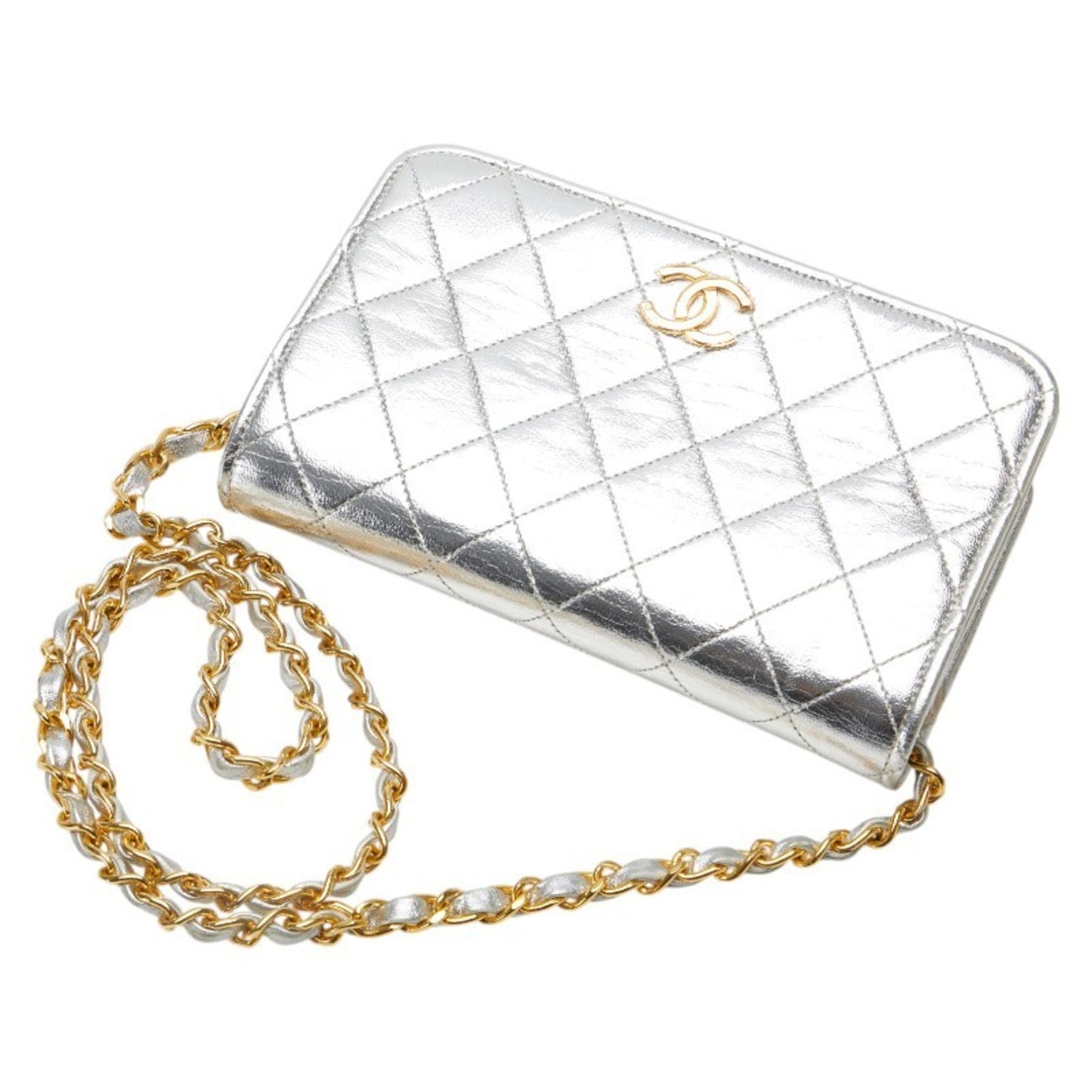 Chanel Matelasse Coco Mark Chain Shoulder Bag In Silver Leather