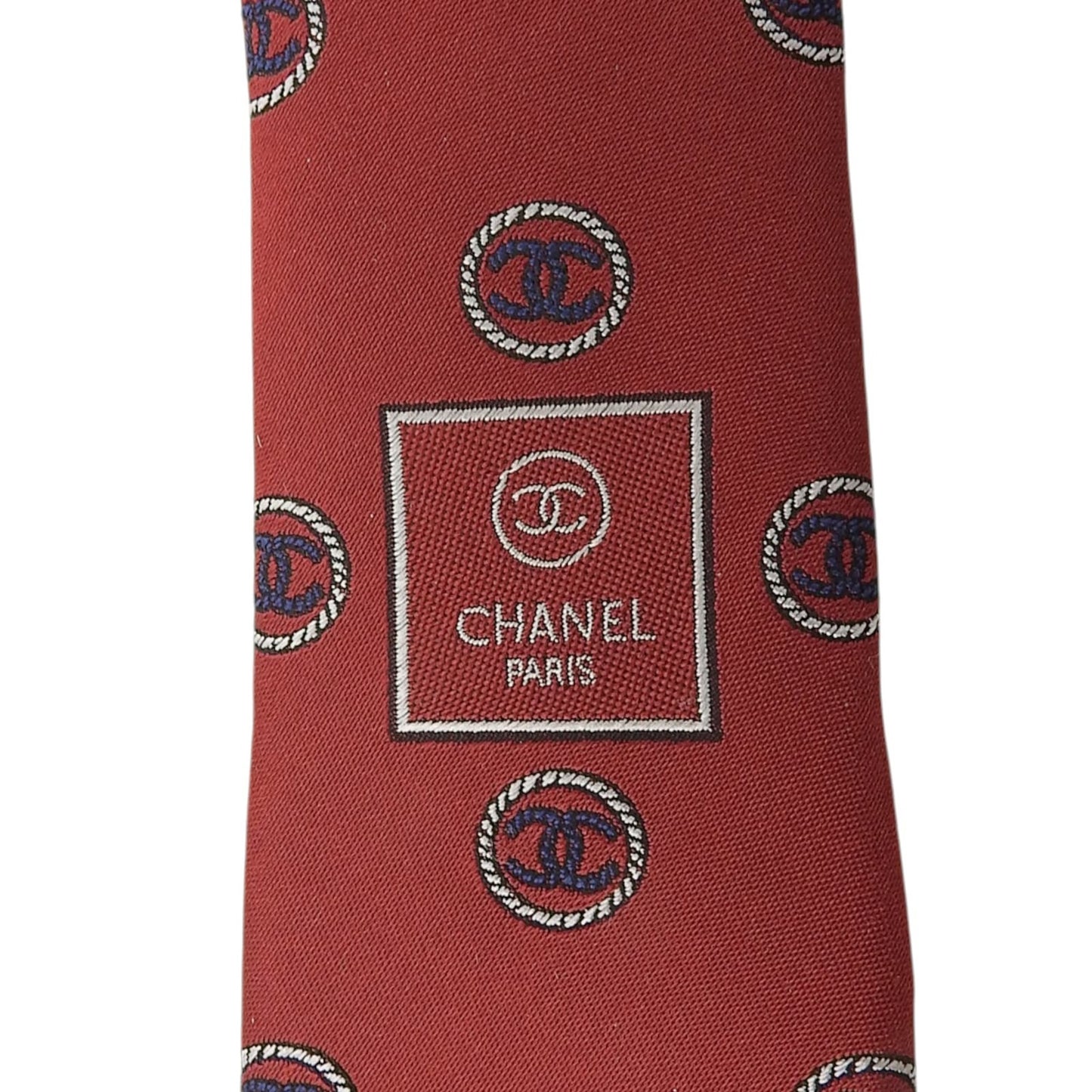 Chanel 100% Silk Coco Mark Logo Design All-Over Print Tie