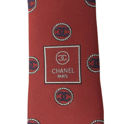 Chanel 100% Silk Coco Mark Logo Design All-Over Print Tie