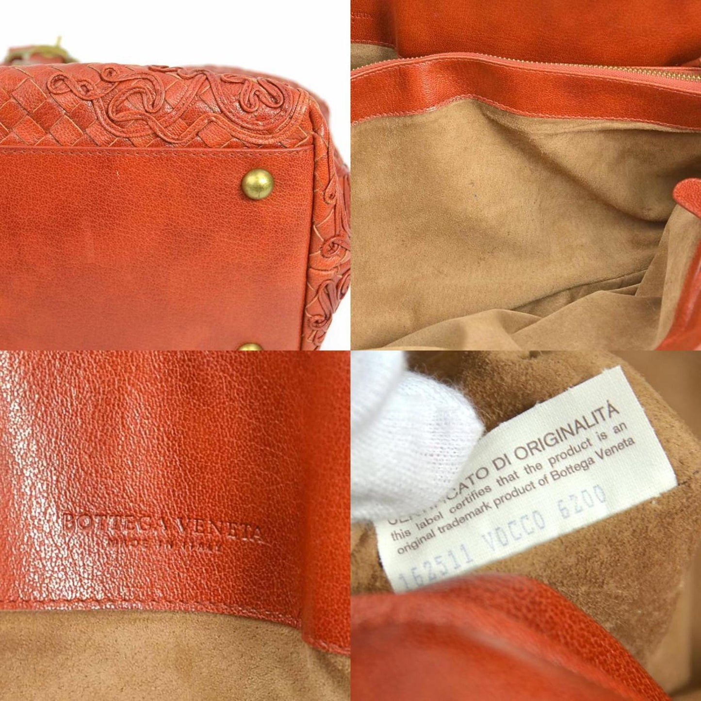Bottega Veneta Intrecciato Leather Handbag In Orange Brown And Gold