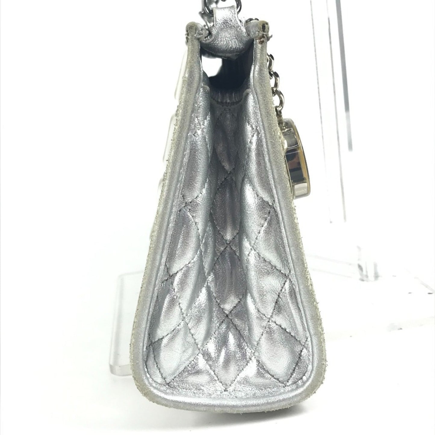 Chanel Cc Coco Mark Logo Ice Cube Chain Shoulder Bag In Silver Leather