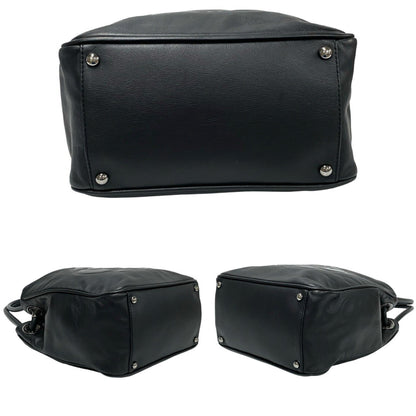 Chanel Camellia Logo Leather Tote Bag Handbag Black 29098
