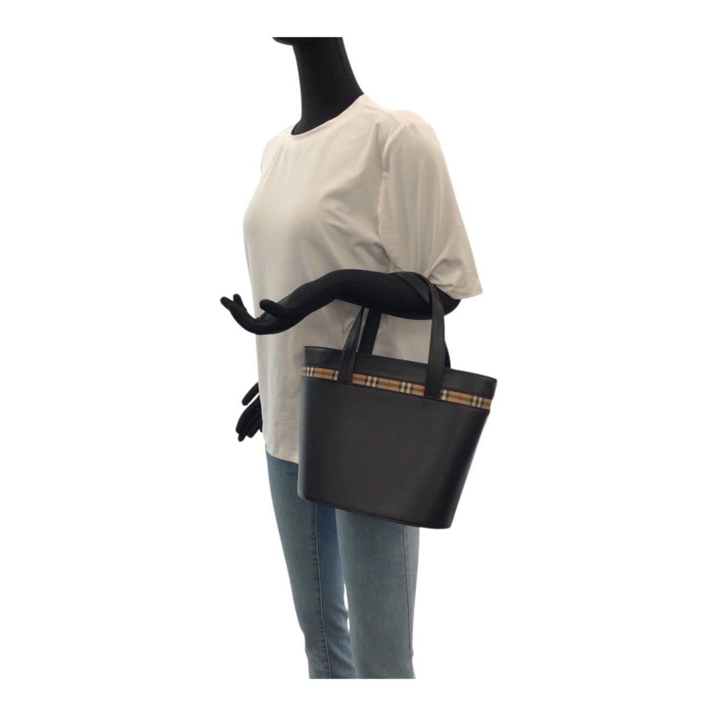 Burberry Nova Check Black Leather Tote Bag