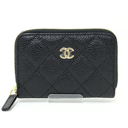 Chanel Classic Zip Coin Purse Case Grained Calfskin Ap0216 Black Unused