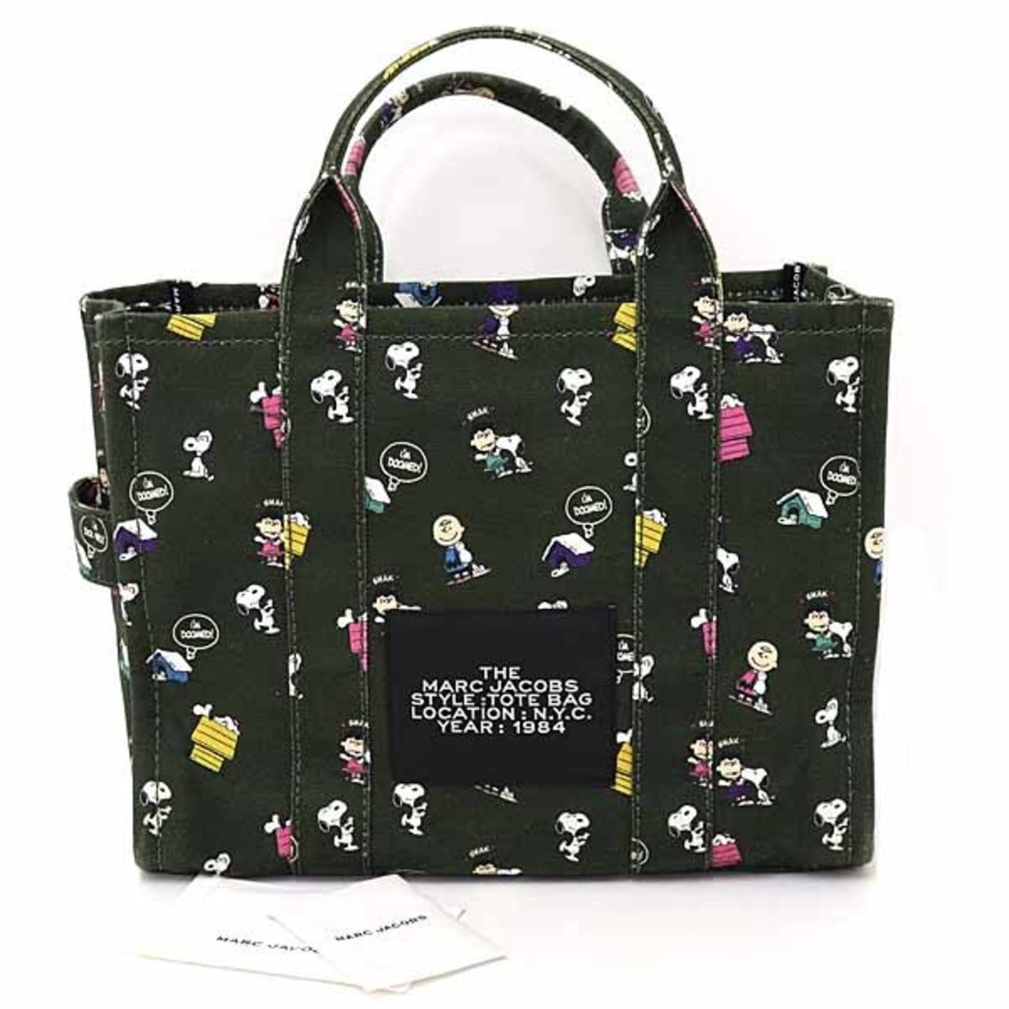 Marc Jacobs X Peanuts Collaboration: The Tote Canvas Tote Bag In Khaki Green.