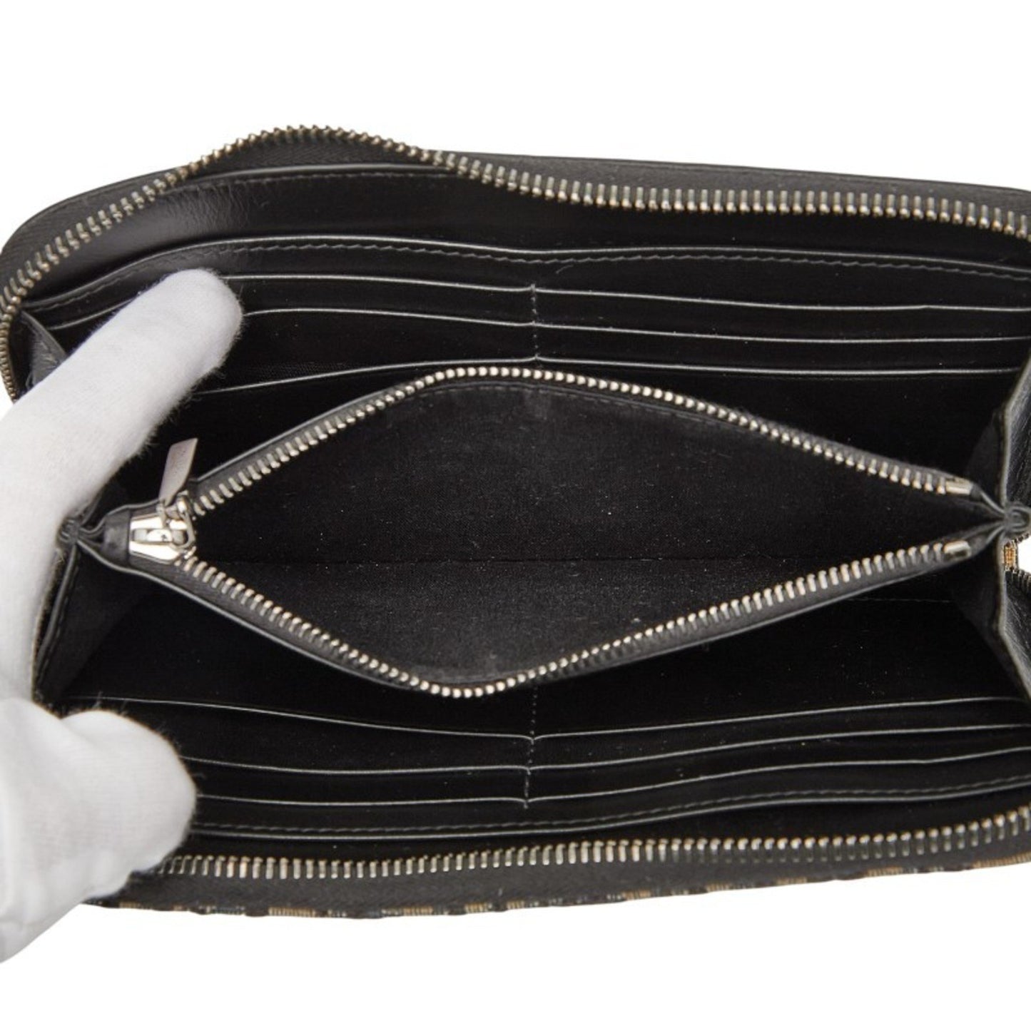 Christian Dior Dior Oblique Saddle Long Zip Wallet Navy Canvas Leather