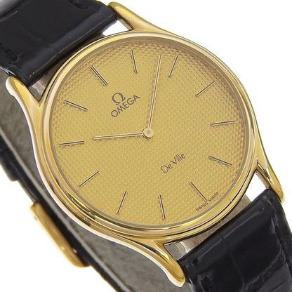 Omega De Ville Watch Cal.1365 Gold-Plated X Embossed Leather Quartz Analog Display Gold Dial