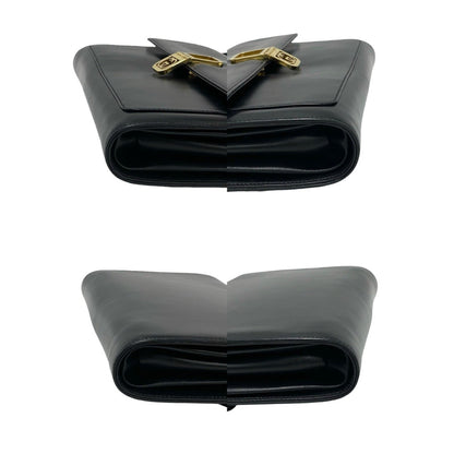 Gucci Vintage Gg Logo Hardware Leather Shoulder Bag/Clutch Bag Black 80100