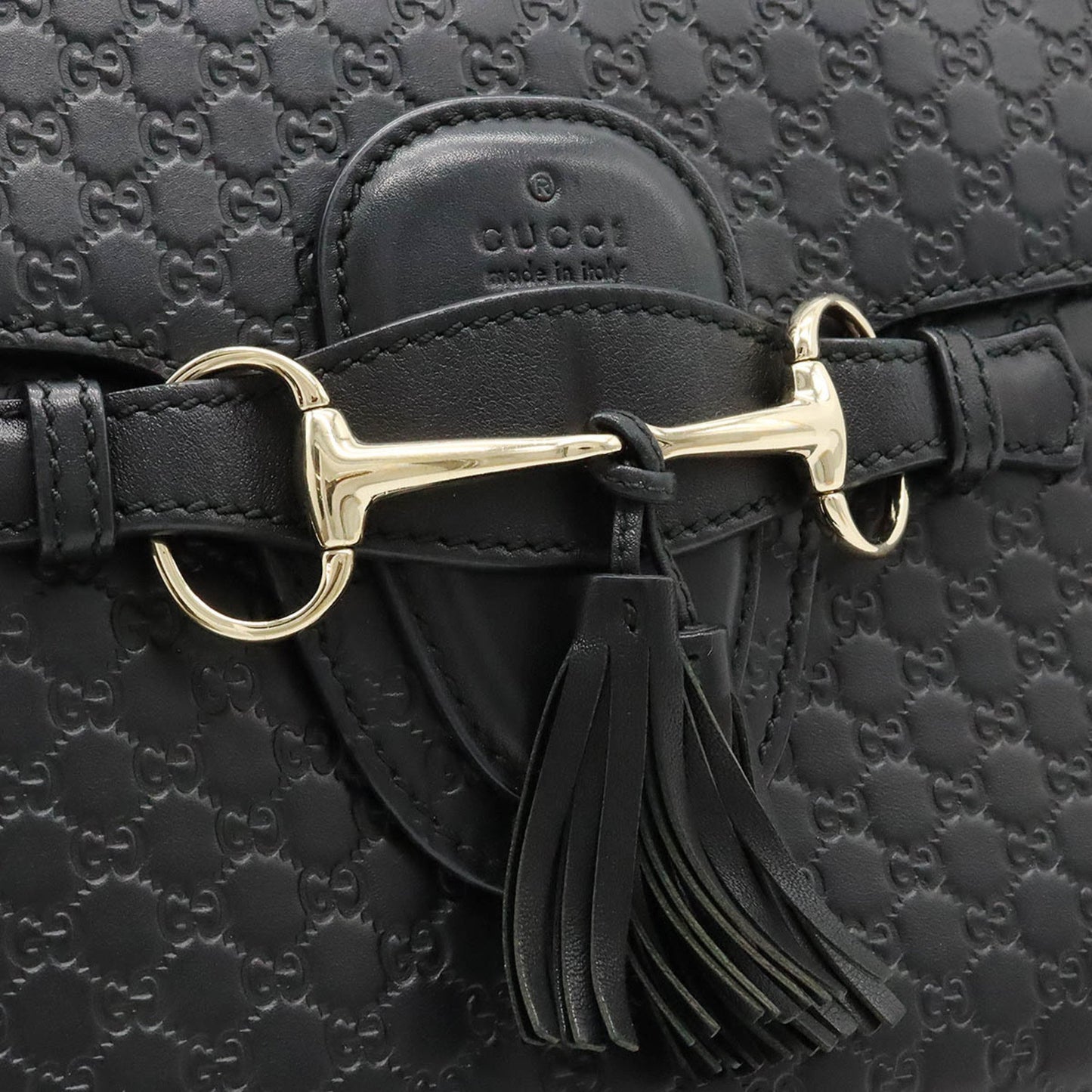 Gucci Micro Guccissima Emily Shoulder Bag Chain Tassel Leather Black 449635