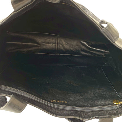 Chanel Deka Coco Mark Matte Caviar Leather Tote Bag/Semi Shoulder Bag Black 31287