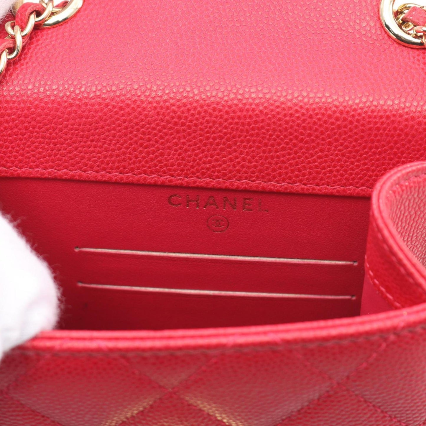 Chanel Matelasse Phone Pouch Shoulder Bag Leather Grained Calfskin