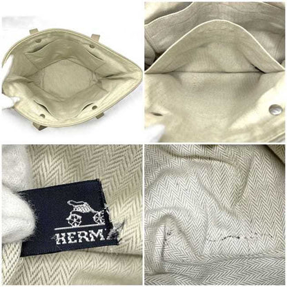 Hermes Tote Bag Chennai Mm Ec-23011 Beige Silver Etoupe Leather Polyester Hermes