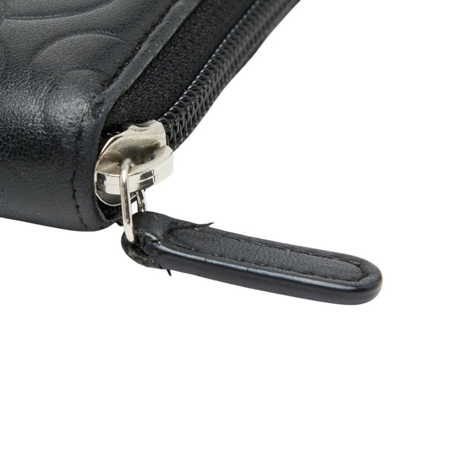 Chanel Coco Mark Camellia Round Zip Long Wallet In Black Lambskin