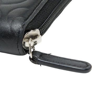 Chanel Coco Mark Camellia Round Zip Long Wallet In Black Lambskin