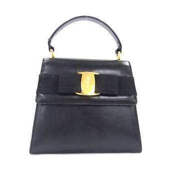 Salvatore Ferragamo Vara Ribbon Handbag At-21 5677 Black Leather