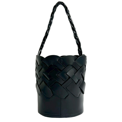 Prada Prada Logo Embossed Mesh Leather Semi-Shoulder Bag/One-Shoulder Bag Handbag Black E40-5