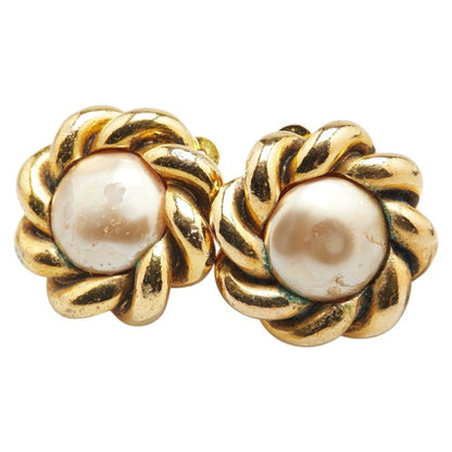 Chanel Vintage Flower Motif Faux Pearl Earrings