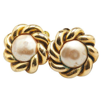 Chanel Vintage Flower Motif Faux Pearl Earrings