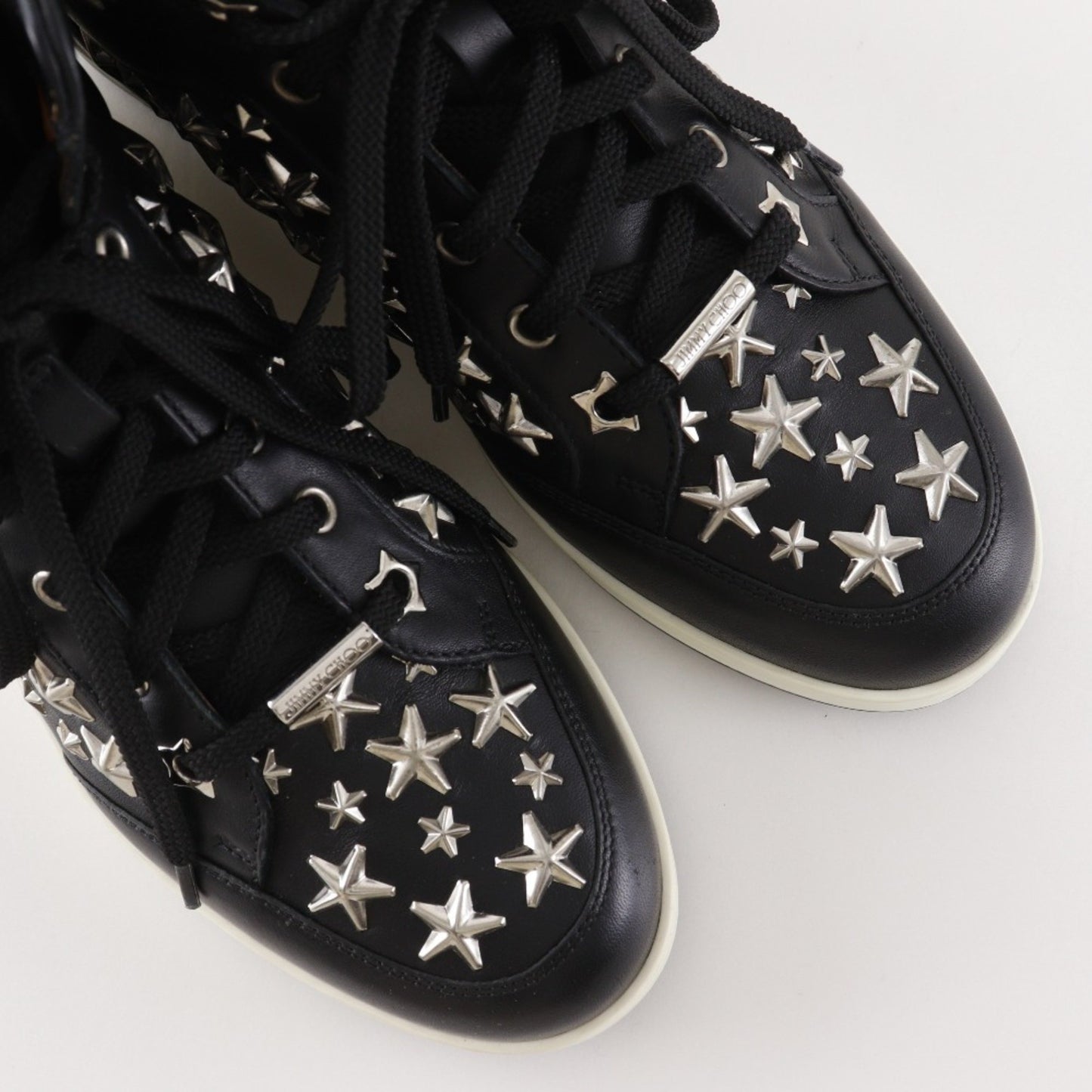 Jimmy Choo Star Studs High-Top Sneakers In Black Leather