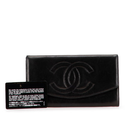 Chanel Coco Mark Long Wallet Black Leather