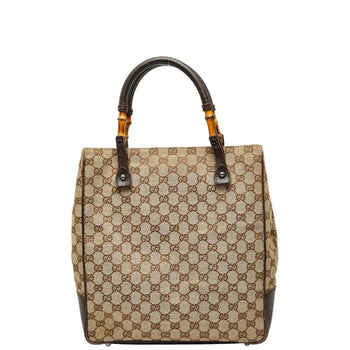 Gucci Gg Canvas Bamboo Shoulder Bag Tote 112530 Brown Leather