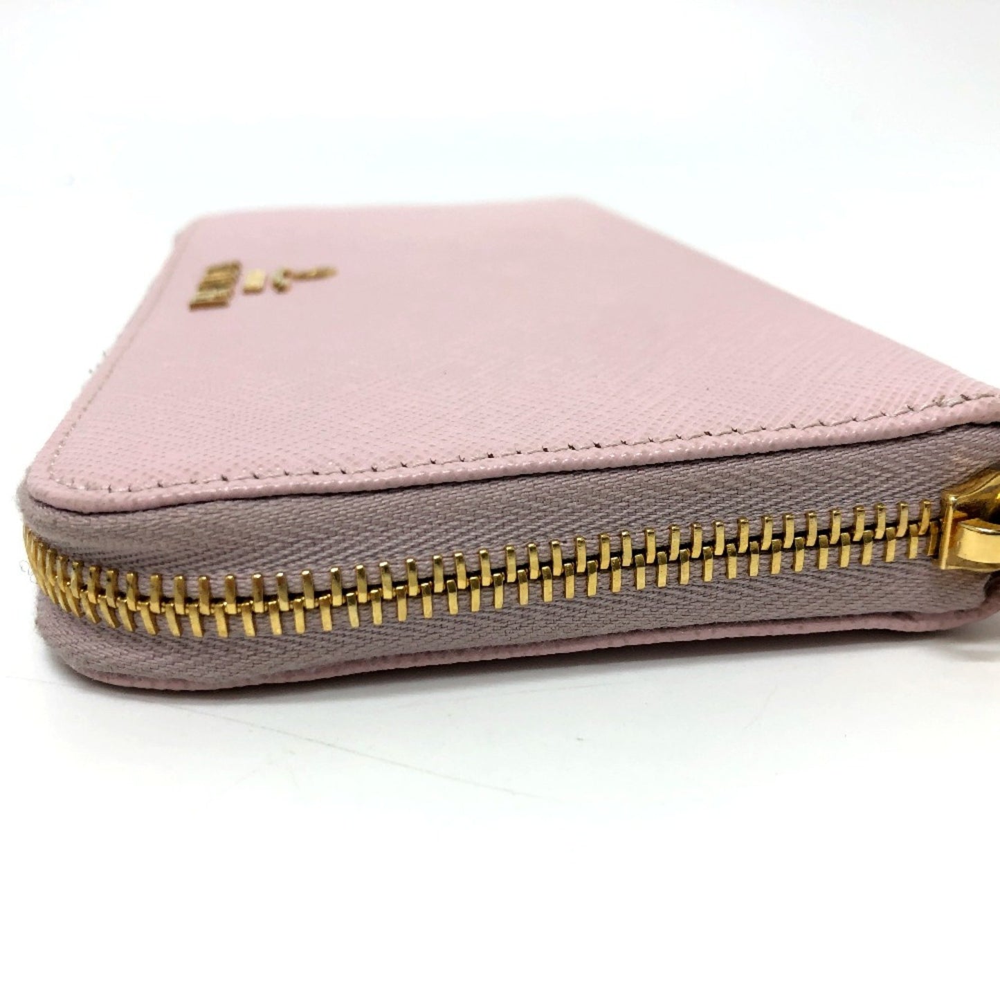 Prada 1Ml506 Logo Zip Around Long Wallet Pink Goldhardware