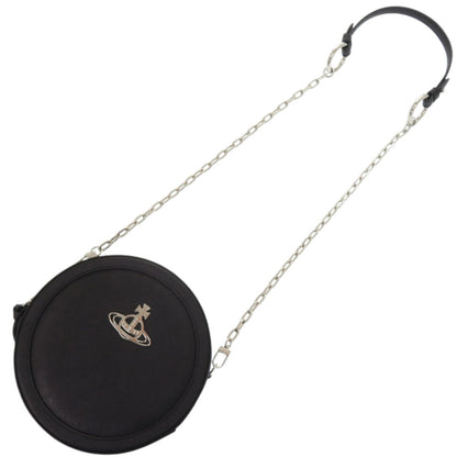 Like New Vivienne Westwood Round Crossbody Ove Genuine Leather Black Shoulder Bag 0894