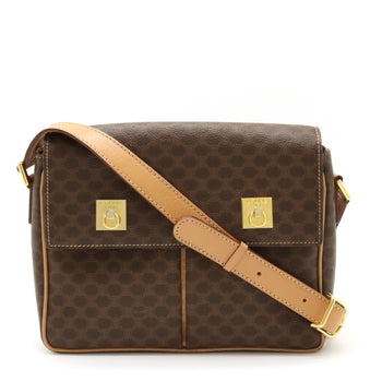 Celine Macadam Pattern Blazon Shoulder Bag Pvc Leather Dark Brown Light