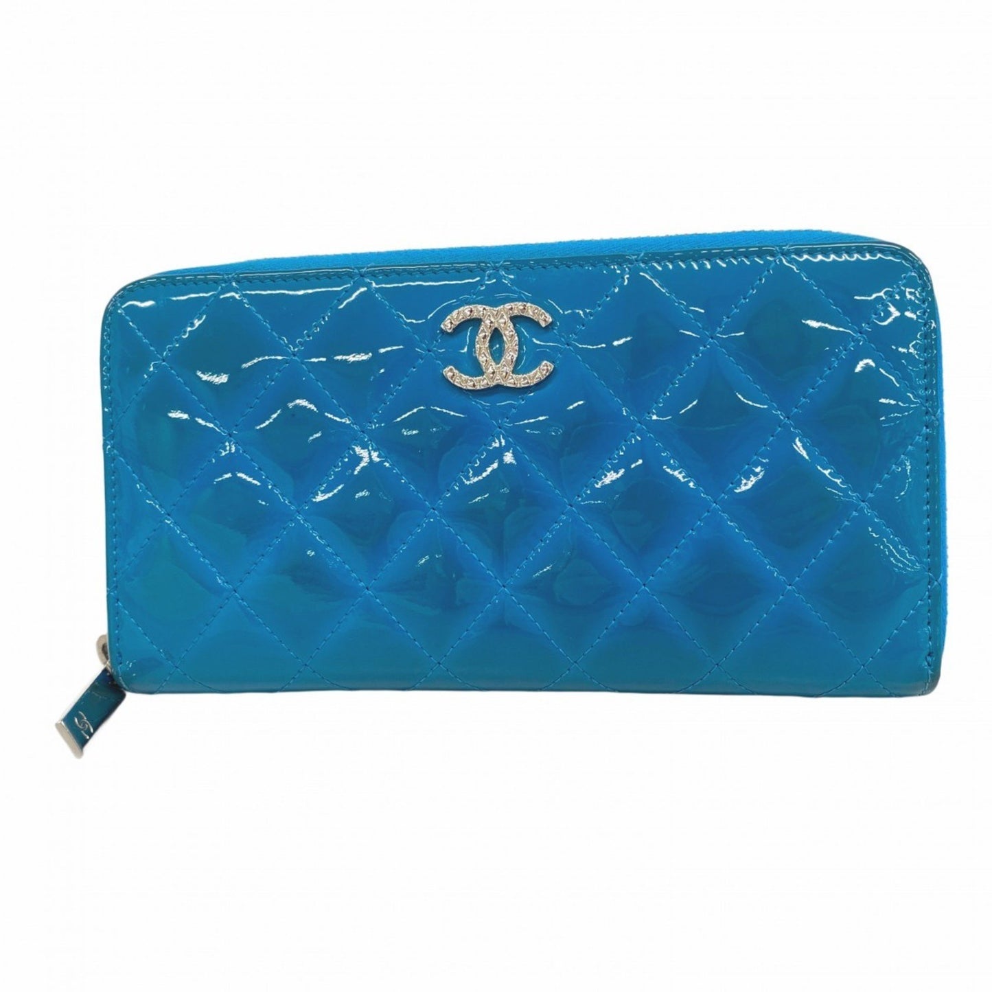 Chanel Patent Leather Turquoise Blue Long Wallet