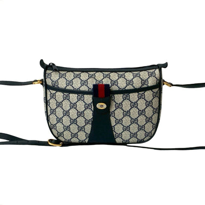 Gucci Old Gucci Sherry Line Gg Logo Hardware Leather Shoulder Bag Pochette Navy Blue 35467